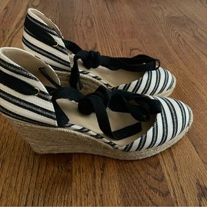 J crew blue and white striped espadrilles